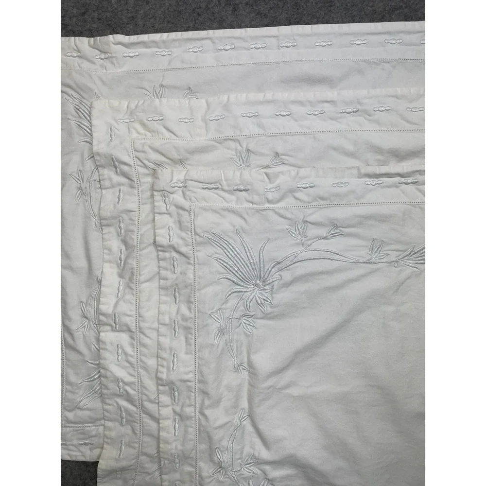 3 Ralph Lauren Hillsboro Standard Shams Cream Ivory Embroidered